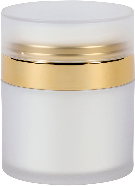 50ml Frosted Airless Jar, Shiny Gold Collar, Refillable